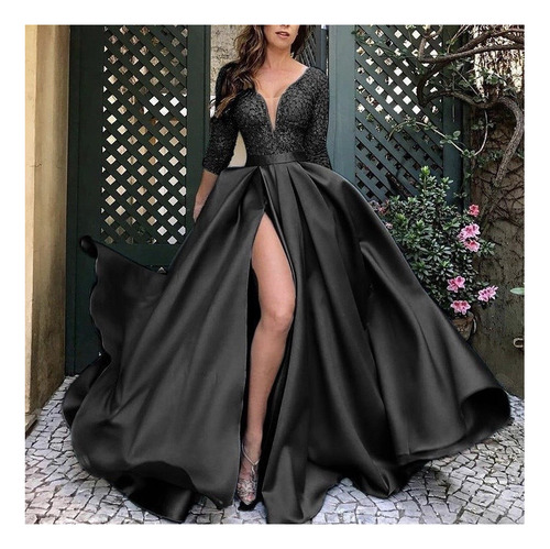 Vestido De Fiesta De Noche Elegante Con Pedrería Y Satín