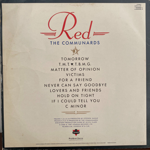 Lp Vinil The Communards - Red (1987) | London Records Estandar (Usado)