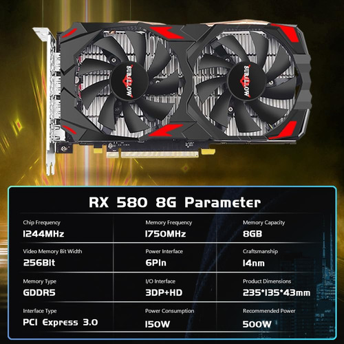 Tarjeta Gráfica Surallow Rx 580 8gb, 2048sp, Gddr5,256 Bit C