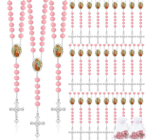 36 Piezas De Collar De Rosario De Cuentas De Madera Con Cruc