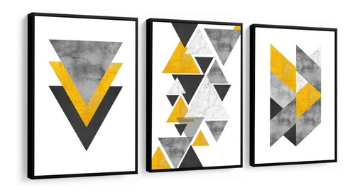 Kit Quadros Decorativos Abstrato Amarelo Frases Decor Sala