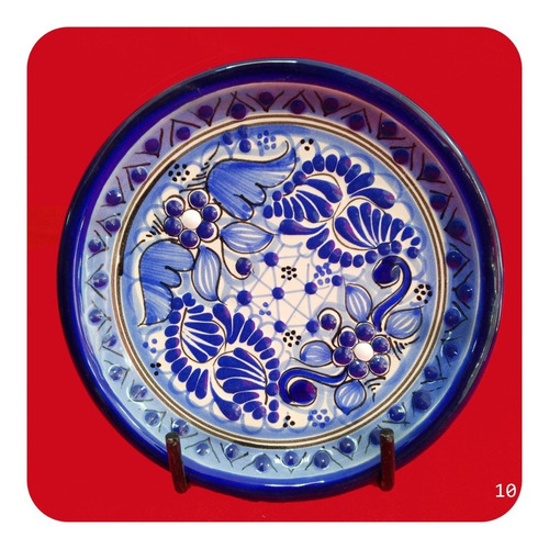 Imagen 4 de 9 de Set 10 Platos De Talavera Poblana 15 Cm Azul Trad Postre Plt