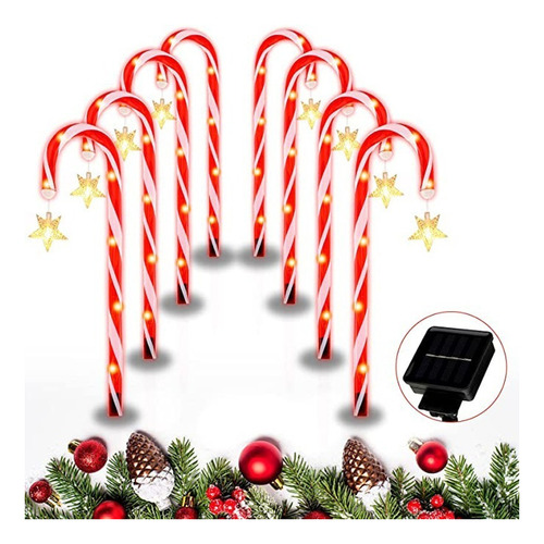 Bastón Solar Al Aire Libre Led Luz De Navidad 8pcs-