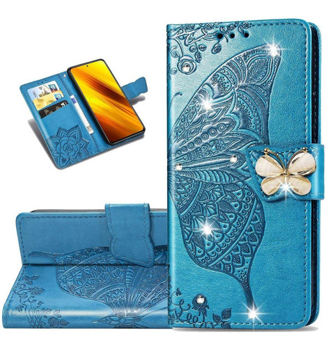 Funda Tipo Cartera Para Xiaomi Poco X3 Nfc 3d Butterfly Ef31