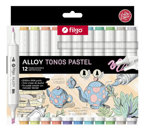 Marcador Artístico Doble Punta Tonos Pastel Alloy Filgo