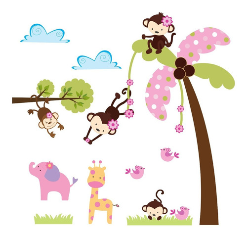 Adesivo Zoo Infantil Decoração Quarto Menina Criança Safari Decorativo Selva Parede  Bebê Kit Completo 30