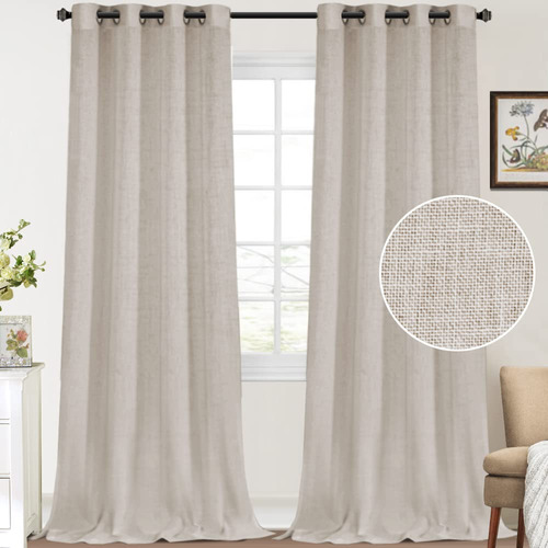 Fantasdecor - Cortinas De Lino Natural Mezclado Con Ojales E