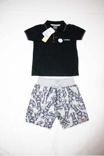 Imagem 1 de 2 de Conjunto Camisa Polo Bermuda Infantil Menino Marvel Mundi