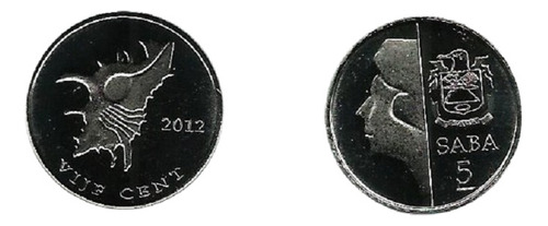 Fk Saba 5 Cents Dolar 2012 Bimetal Unc Caracol Brillante