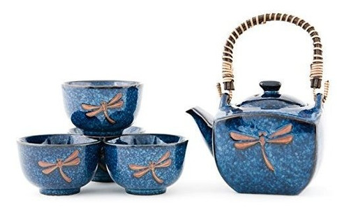 Auténtico Importado Japonés Azul Libélula Tombo Pottery Jueg