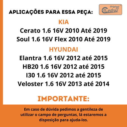 Kit Corrente Distribuição Hb20 / I30 / Cerato / Soul 1.6 16v