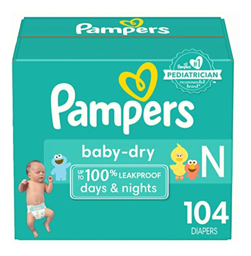 Pampers Baby Dry Diapers, Size N, Super Pack, 104 Count