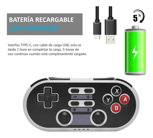 Controlador Inalámbrico Bluetooth Gamepad Retro Recargable
