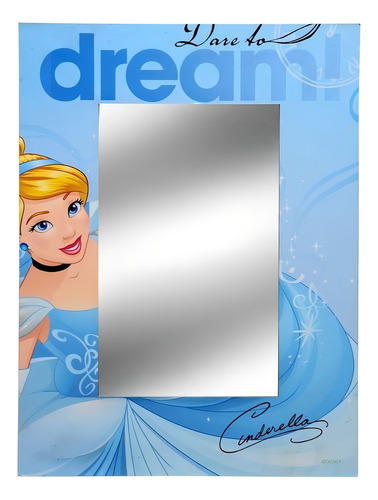 Espelho Com Moldura Cinderela Princesas Disney 40 X 30 Cm Cor Da Moldura Azul