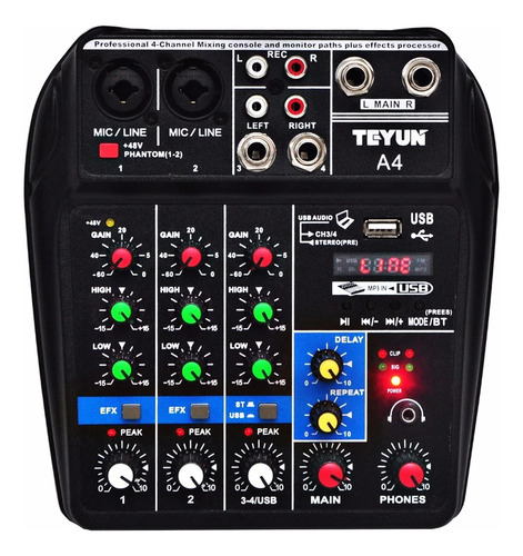 Consola Interfaz Audio Mixer Teyun A4 / 4ch / Usb Bluetooth
