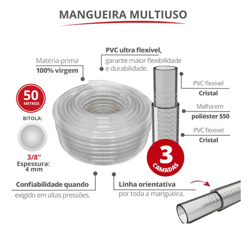 50 Metros Mangueira Multiuso E Aviário 3/8x 4mm Durín Cor Transparente