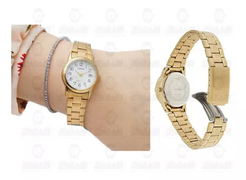 Reloj Casio Ltpv005 Mujer Dorado Grabado Gratis