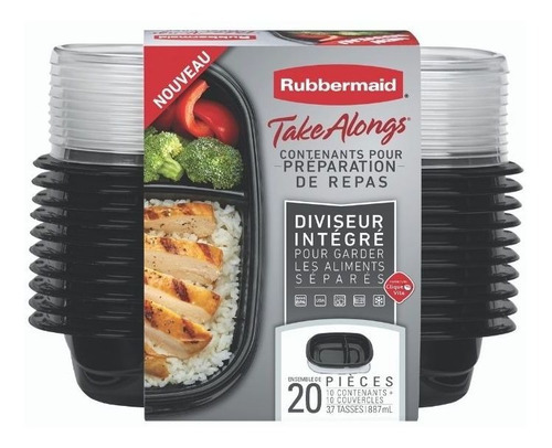 Juego De 10 Hermeticos Con Divisor Take Alongs Rubbermaid Color Negro