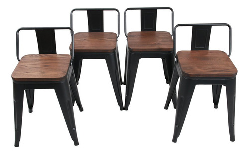 Haobo Taburete Bar Metal Industrial Respaldo Asiento Madera