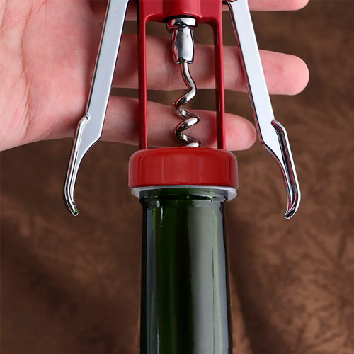 Sacacorchos Destapador Manual De Acero Inoxidable Para Vino Y Botellas, Mango Ergonómico, Compacto Y Multifuncional Color Rojo Slim Company