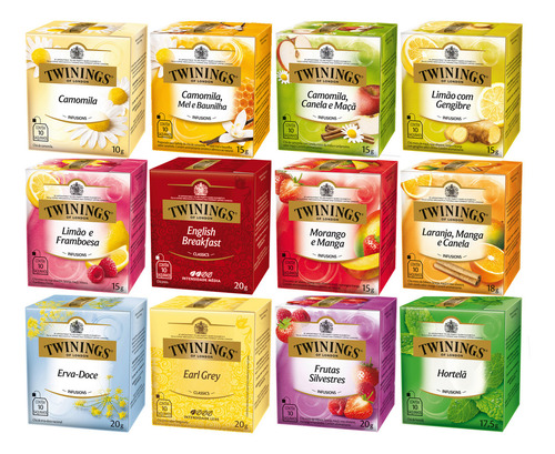 Chá Twinings Kit 12 Caixas 10u 120 Sachês Sabores A