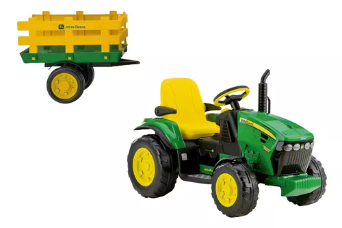 Carrito de tractor eléctrico para niños John Deere con remolque, color  verde