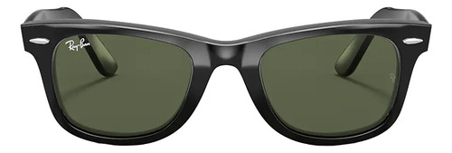 Óculos de sol Ray-Ban Wayfarer Classic Large Armação e Haste de Acetato cor Polished Black, Lente Green de Cristal Clássica - RB2140
