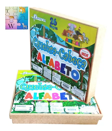 Quebra-Cabeça De Madeira Alfabeto Animais Jogo Infantil Didático Educativo