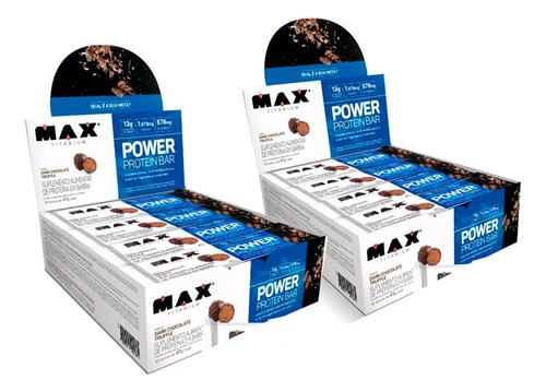 2 Caixas Power Protein Bar - Max Titanium Sabor Milk Caramel/ Morango