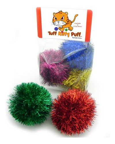 Juguete - Jumbo Sparkle Ball Tuff Kitty Puff Cat Toy -6 Pak