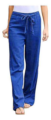 Pantalones De Mujer De Moda De Lino De Color Sólido Con Faja