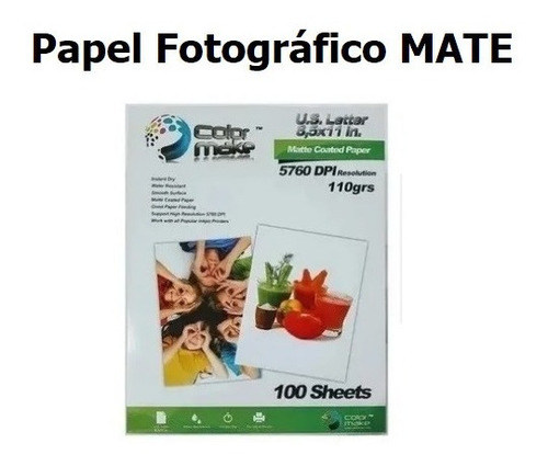 Papel Fotografico Color Make 110gr Mate 100 Hojas Carta 