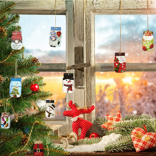 Jetec 24 Pcs Adornos De Árbol De Navidad De Madera Masón Jar