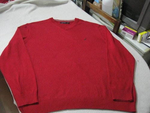 Sweater; Medio Cierre Nautica Talla Xxl Color Rojo Impecable