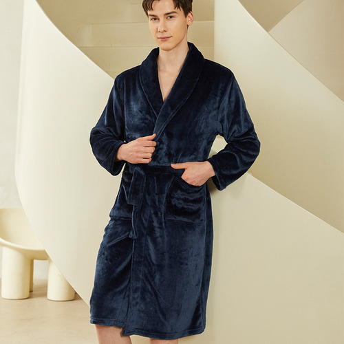 Bata De Descanso Supersoft Para Hombre Marino Calida Suave