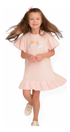 Vestido Infantil Menina Tricô Arco-íris - Rosa
