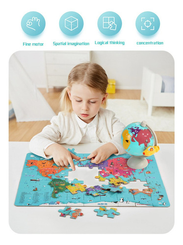 Nuevo Puzle Educativo H Con Forma De Mapa Infantil, Madera,