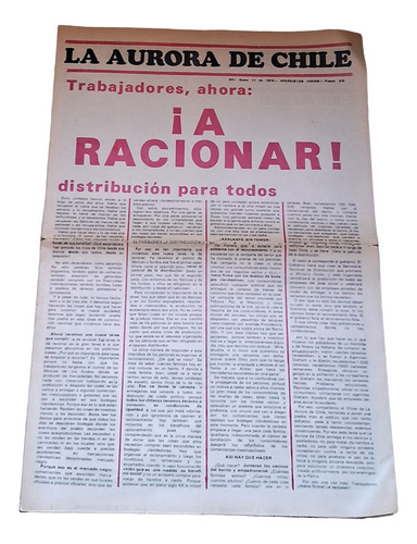 Diario Aurora De Chile Socialista Enero 1973 Unidad Popular (Usado)