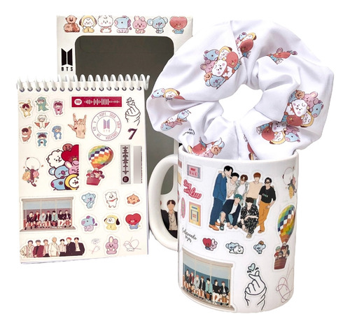 Box Bts -ideal Regalo- Taza+ Scrunchie+ Anotador K-pop Bt21