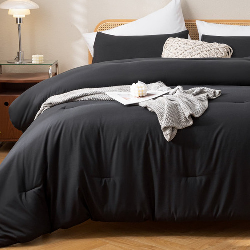 Juego De Edredon Con Ropa De Cama Negro Queen Size 3 Pzs