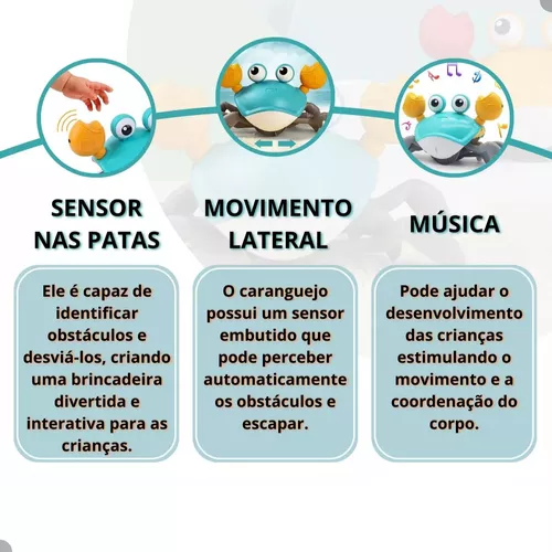 Brinquedo Caranguejo Fujão Toca Musica Sensor Indução Robô