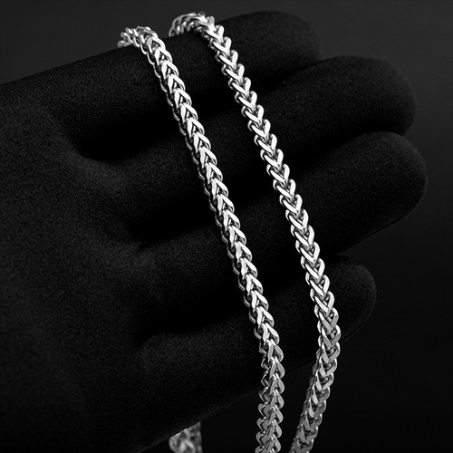 Kit Corrente Cordão Pulseira Masculino Prata Cj-113 Aço Inox