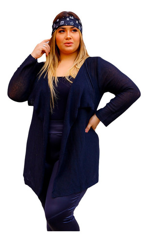 Kimono Feminino Plus Size Casaco Tricot Cardigan Básico