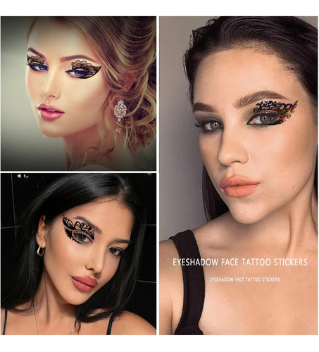10 Hojas De Pegatinas De Tatuaje De Cara De Sombra De Ojos P