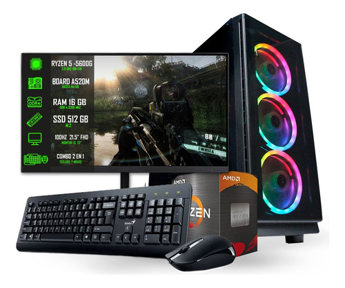 Torre Gamer Rgb Amd Ryzen 5 5600g + 16gb + Ssd 240 Win11 @pd