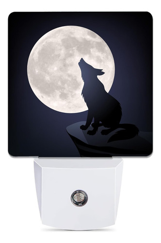 Luz Nocturna Lobo Negro Y Luna Sensor Anochecer Amanecer