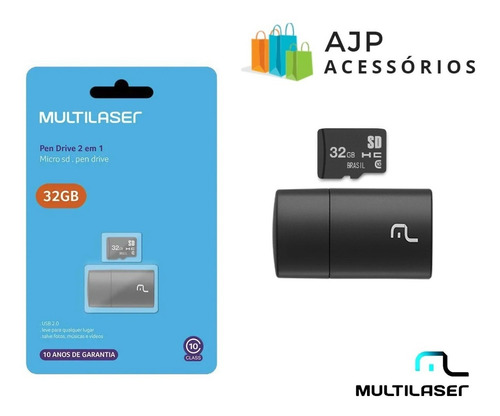 Imagem 3 de 5 de Cartão De Memória 2 Em 1 C/ Pen Drive 32gb Classe 10- Mc163