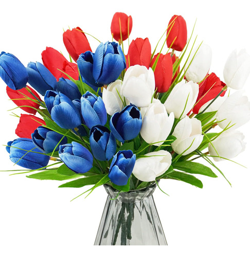 Obbsie Flores De Tulipán Artificiales Patrióticas, 13 Ramo D