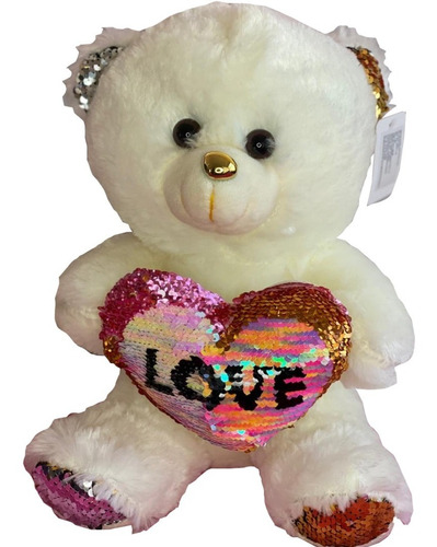 Peluche Mediano Oso 35 Cm Lentejuelas Corazón Amor Novios