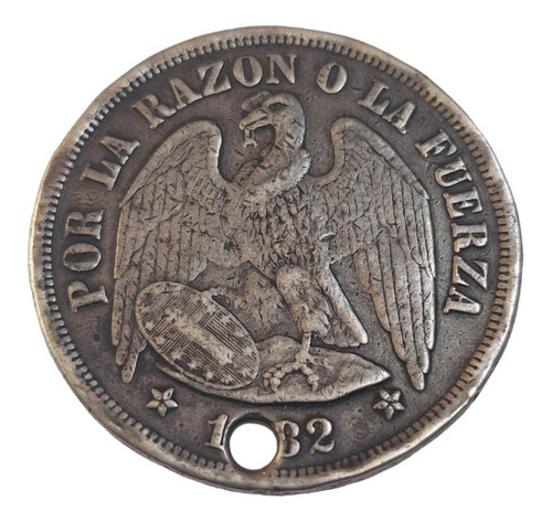 Moneda De 1 Peso Águila De 1.882 Plata Chile Perforado